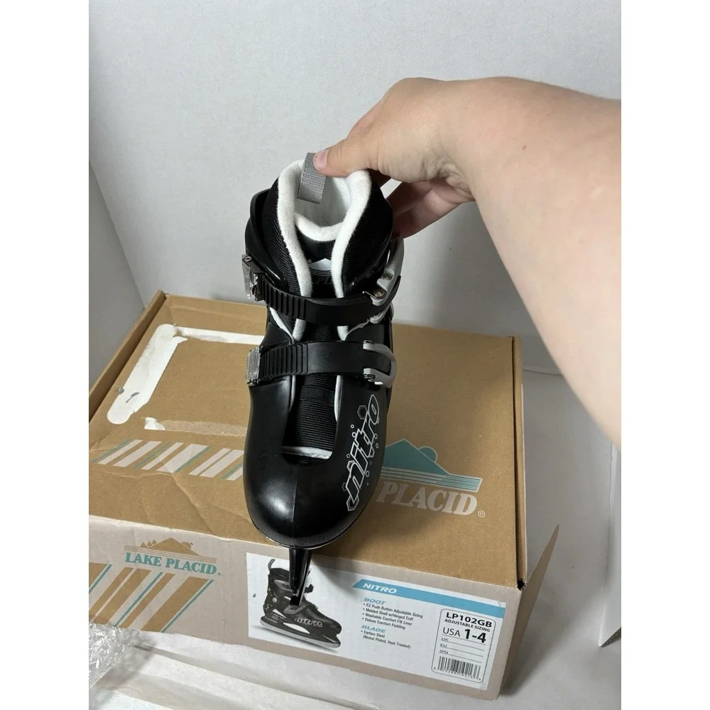 Lake Placid Boys Black Nitro Adjustable Ice Skates Youth Size 1-4 Washable Liner
